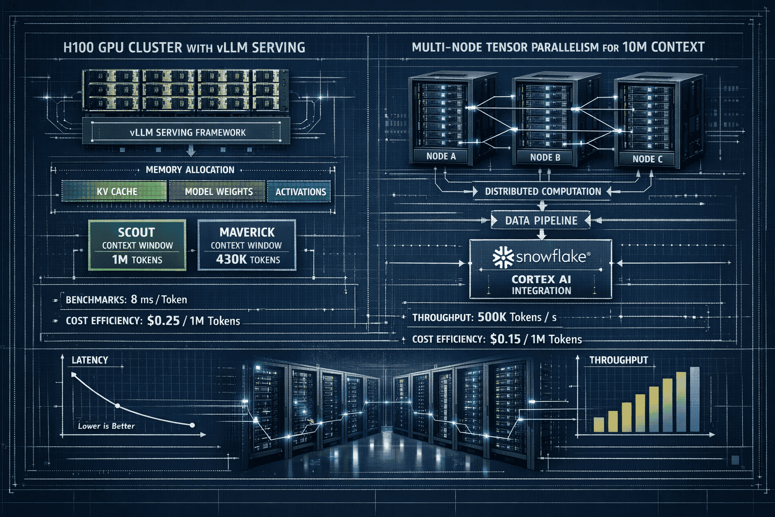 Landscape format (1536x1024) technical infrastructure diagram showing hardware deployment options: left section displays 8x H100 GPU cluster