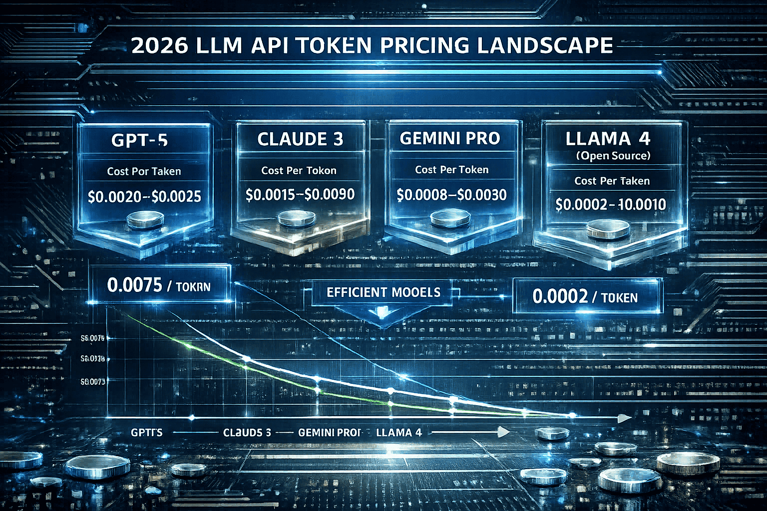 A detailed, Claude 3, Gemini Pro, and emerging open-source models like Llama 4. Use a sleek digital dashboard aesthetic with